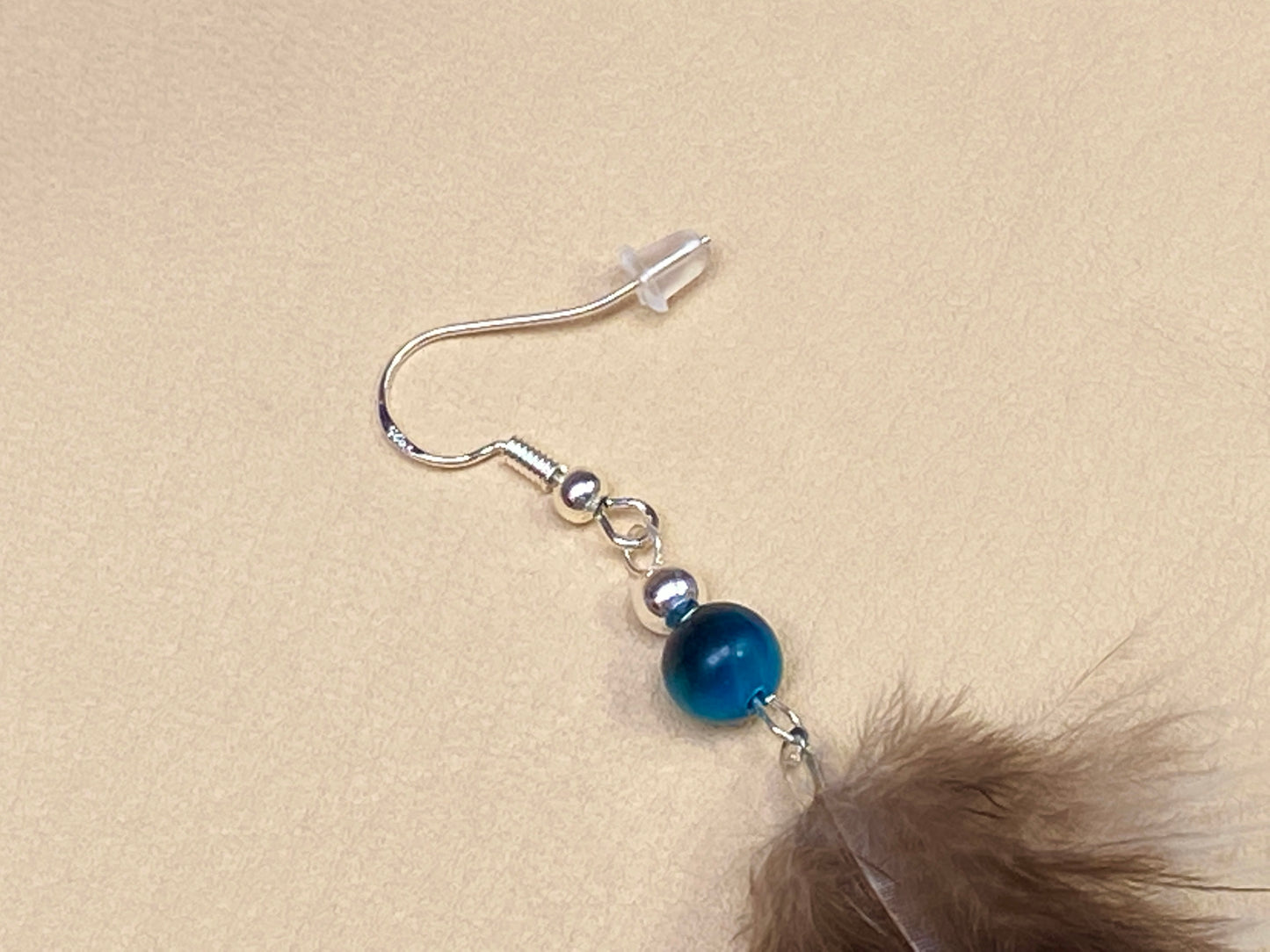 Aquamarine Tiger's Eye & Peacock Feather Earrings