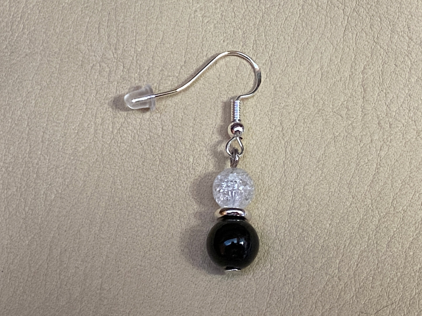 Black Diamond Agate & Snow White Cracked Ice Quartz Beads Bracelet & Earrings Set