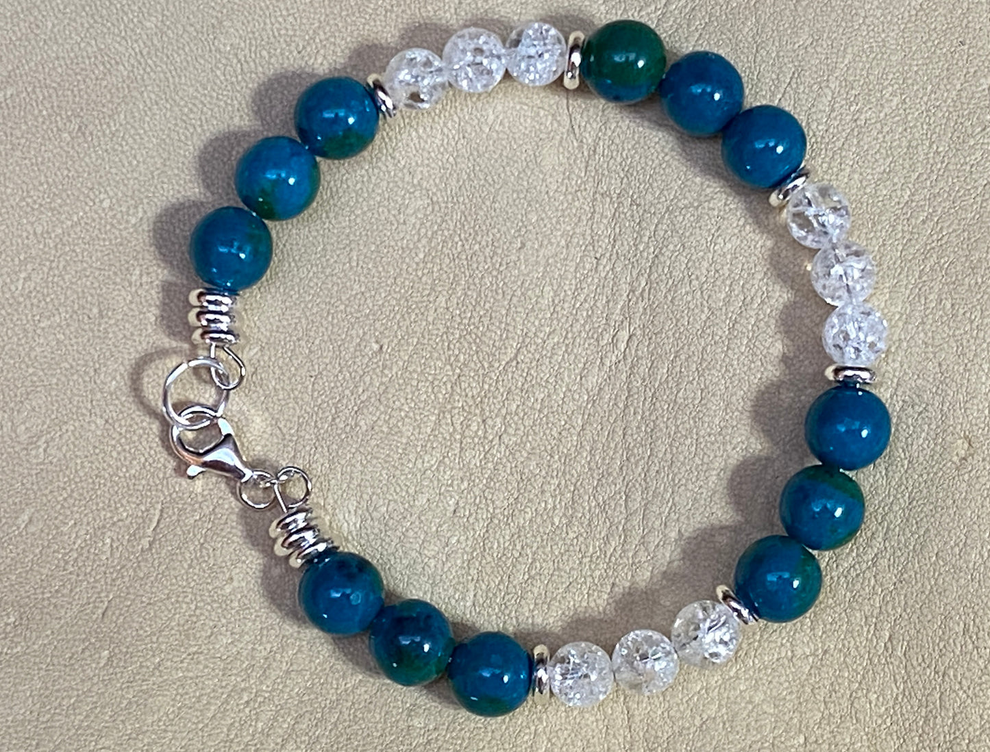 Chrysocolla & White Snow Cracked Ice Quartz Bracelet