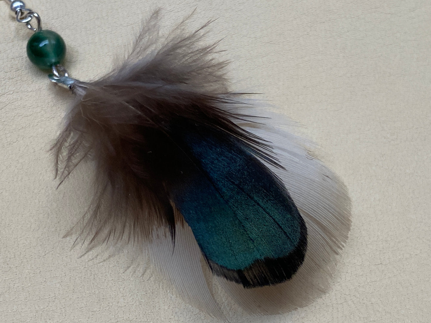 Forest Green Cloudy Malaysian Jade & Pheasant Feather Earrings