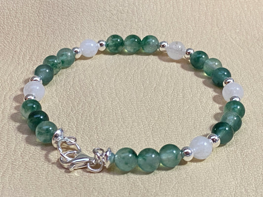 Forest Green Cloudy Malaysian Jade & White Jade Bracelet & Earrings Set