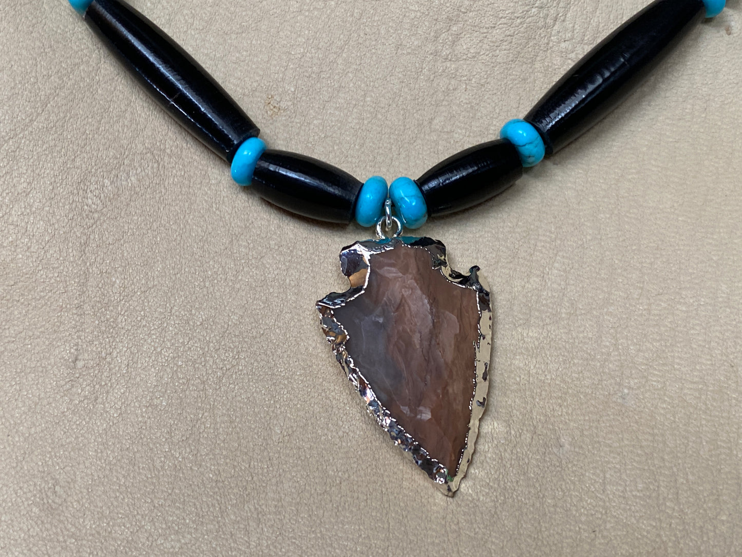 Black Hairpipe & Turquoise Necklace with Arrowhead Pendant
