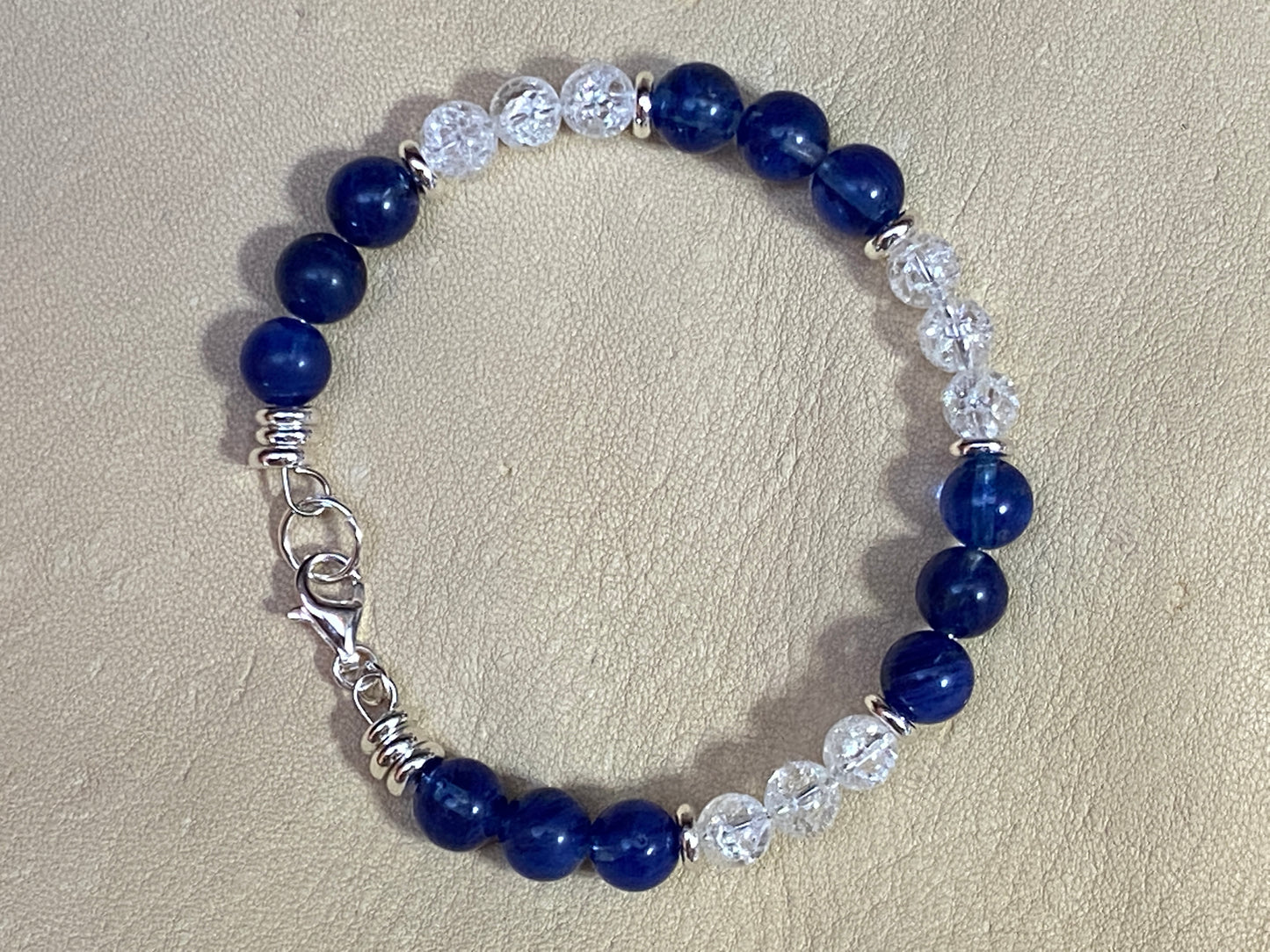 Blue Watermelon Agate & White Snow Cracked Ice Quartz Bracelet