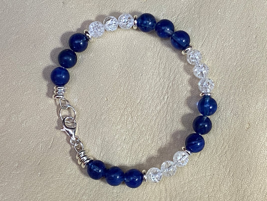 Blue Watermelon Agate & White Snow Cracked Ice Quartz Bracelet