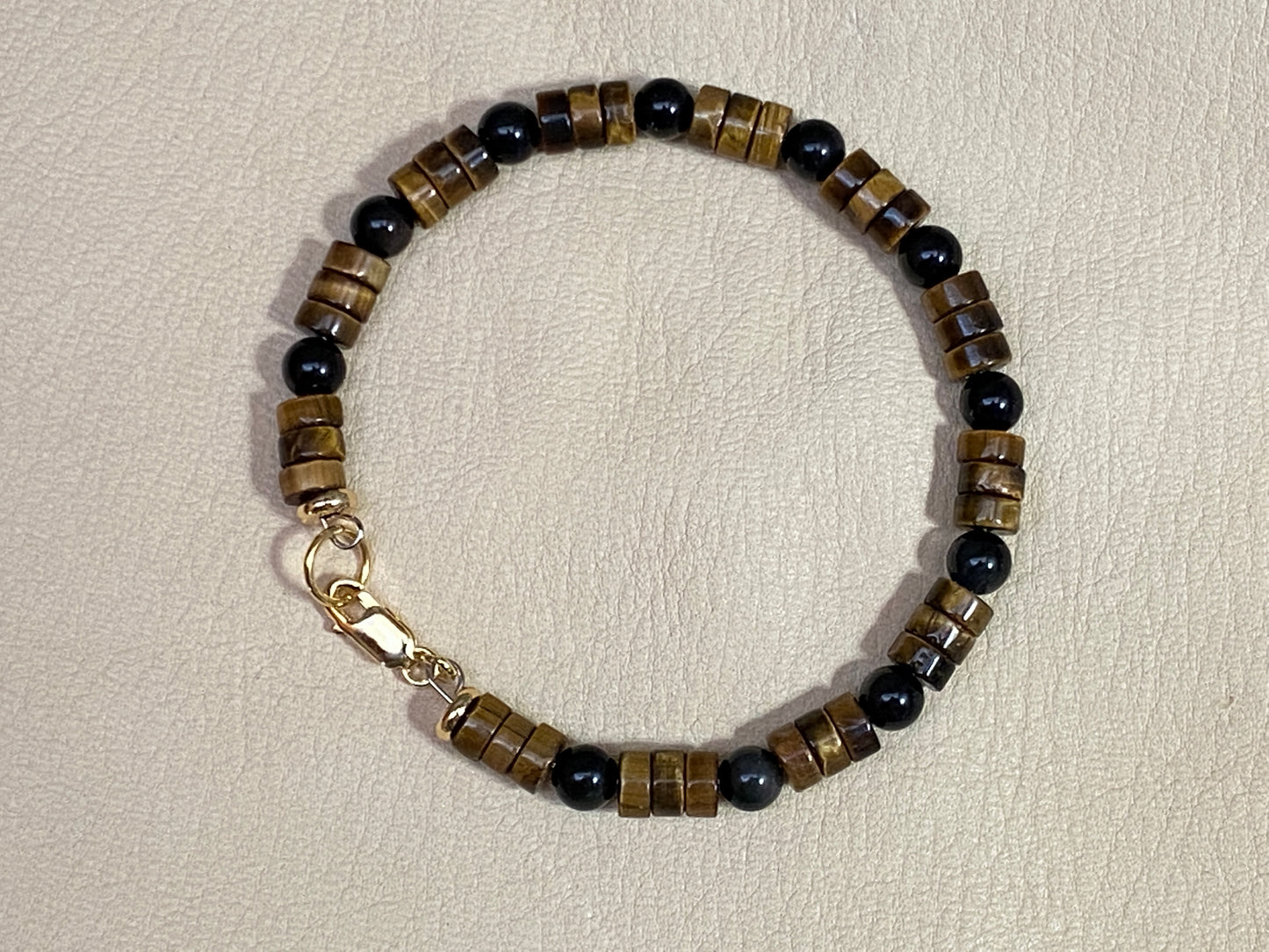 Yellow Tiger's Eye Heishi & Obsidian Bracelet