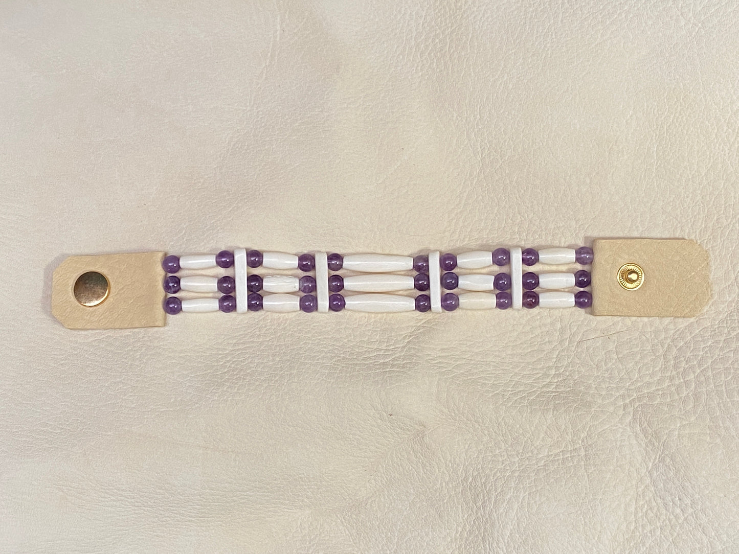 White Hairpipe & Amethyst Cuff Bracelet