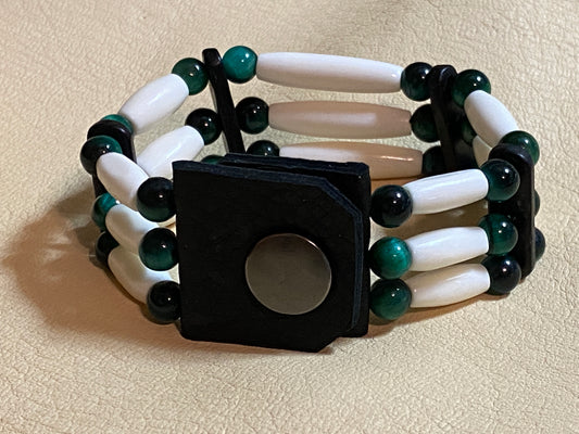 White Hairpipe & Green Tiger's Eye Cuff Bracelet