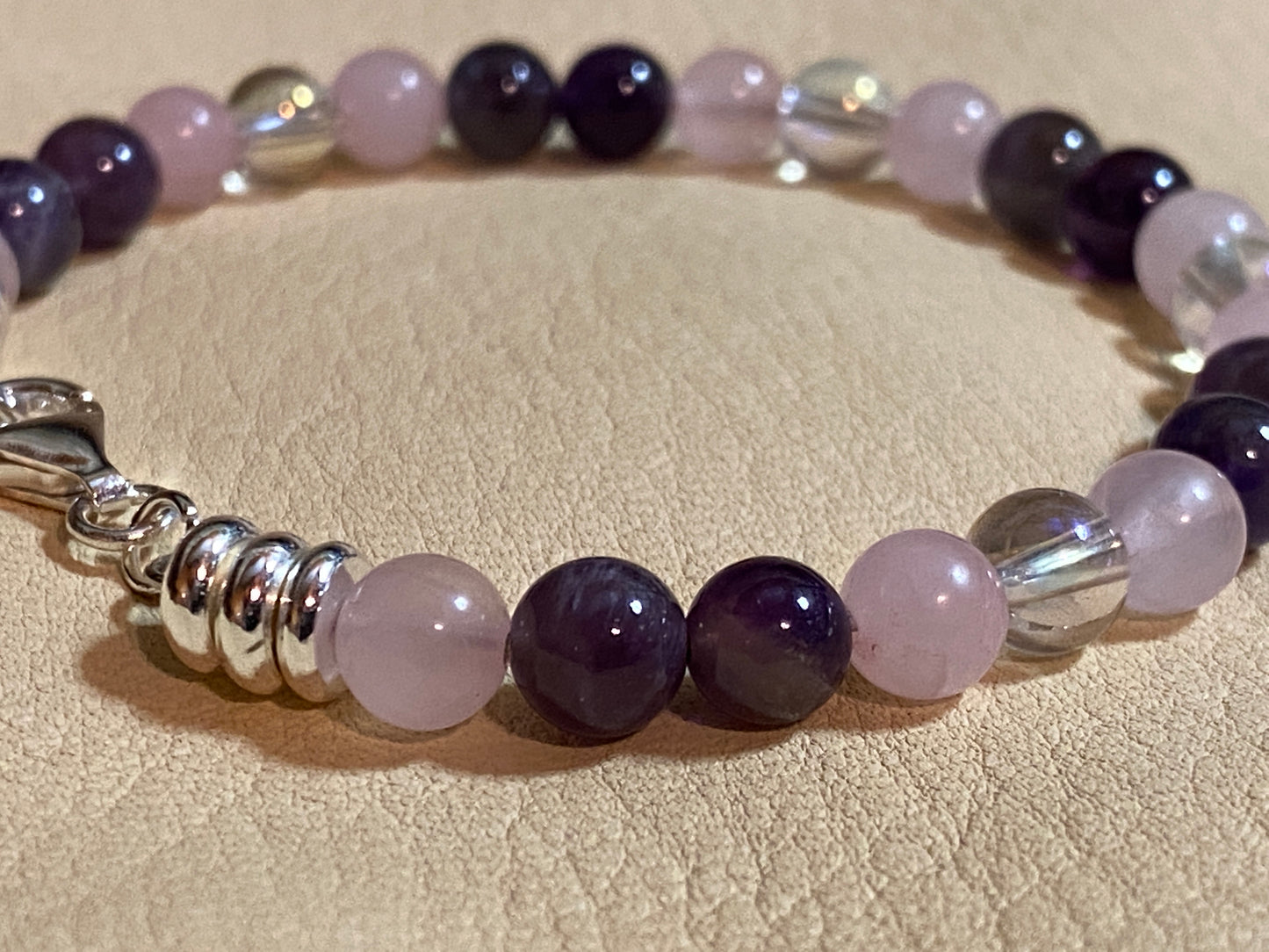 Rose Quartz, Amethyst, & Angel Aura Quartz Bracelet