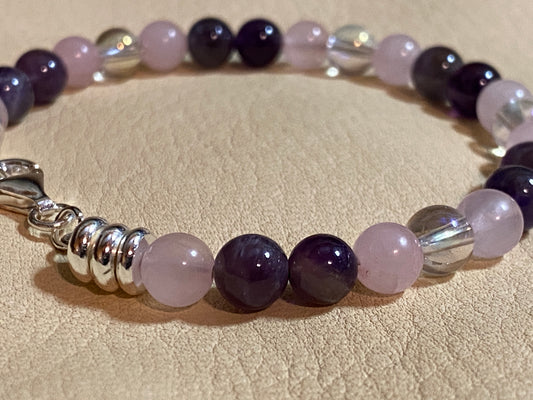 Rose Quartz, Amethyst, & Angel Aura Quartz Bracelet