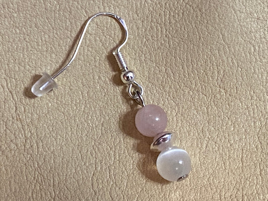 Rose Quartz, Silver, & Selenite Earrings