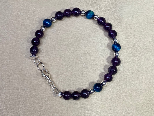 Amethyst & Aquamarine Tiger's Eye Bracelet
