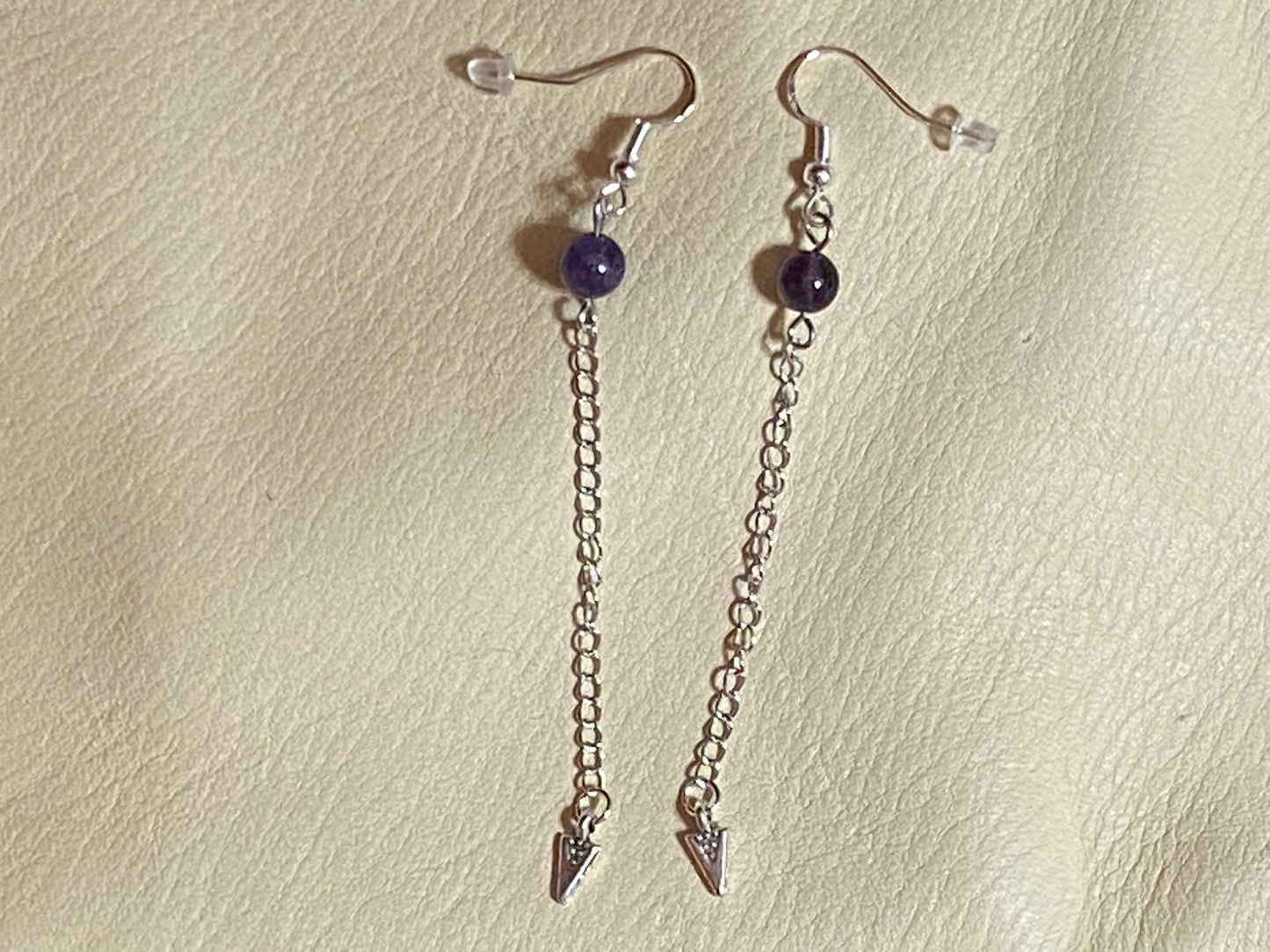 Amethyst & Dangle Arrowhead Charm Earrings