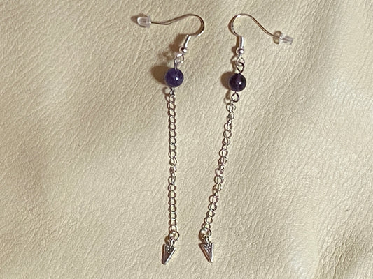 Amethyst & Dangle Arrowhead Charm Earrings