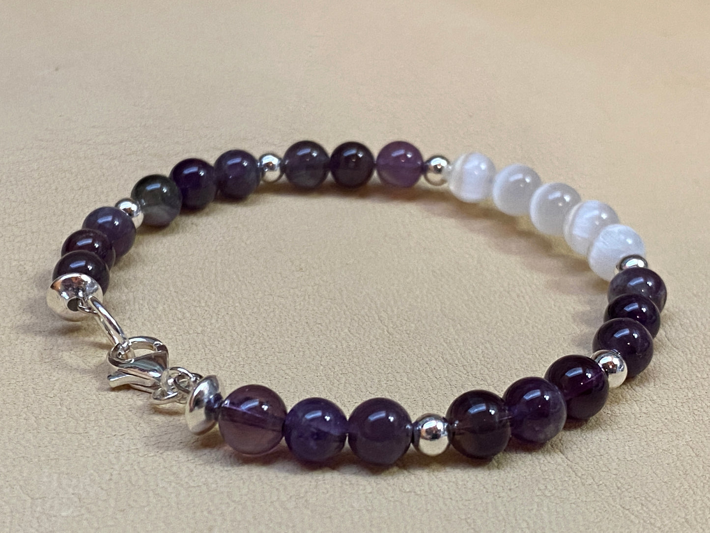 Amethyst, Selenite, & Silver Bracelet