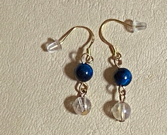 Aquamarine Tiger's Eye & Angel Aura Quartz Earrings