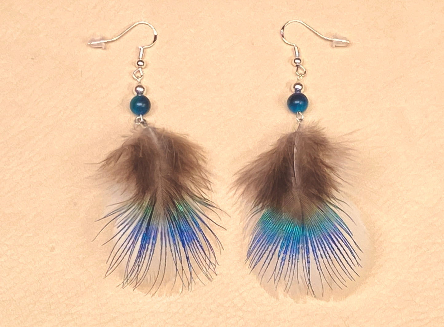 Aquamarine Tiger's Eye & Peacock Feather Earrings