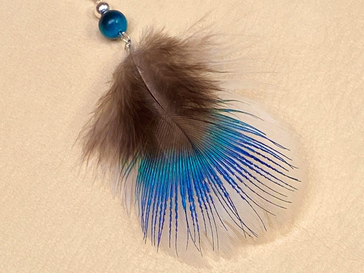 Aquamarine Tiger's Eye & Peacock Feather Earrings