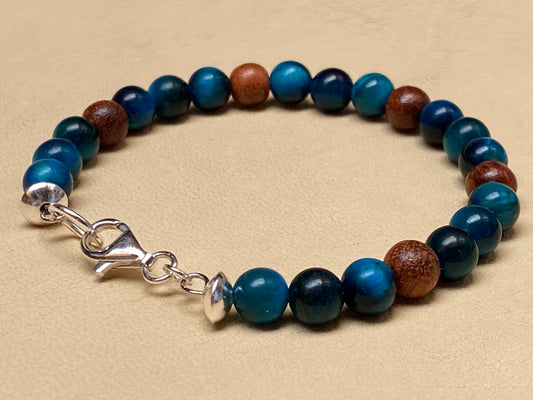 Aquamarine Tiger's Eye & Rosewood Bracelet