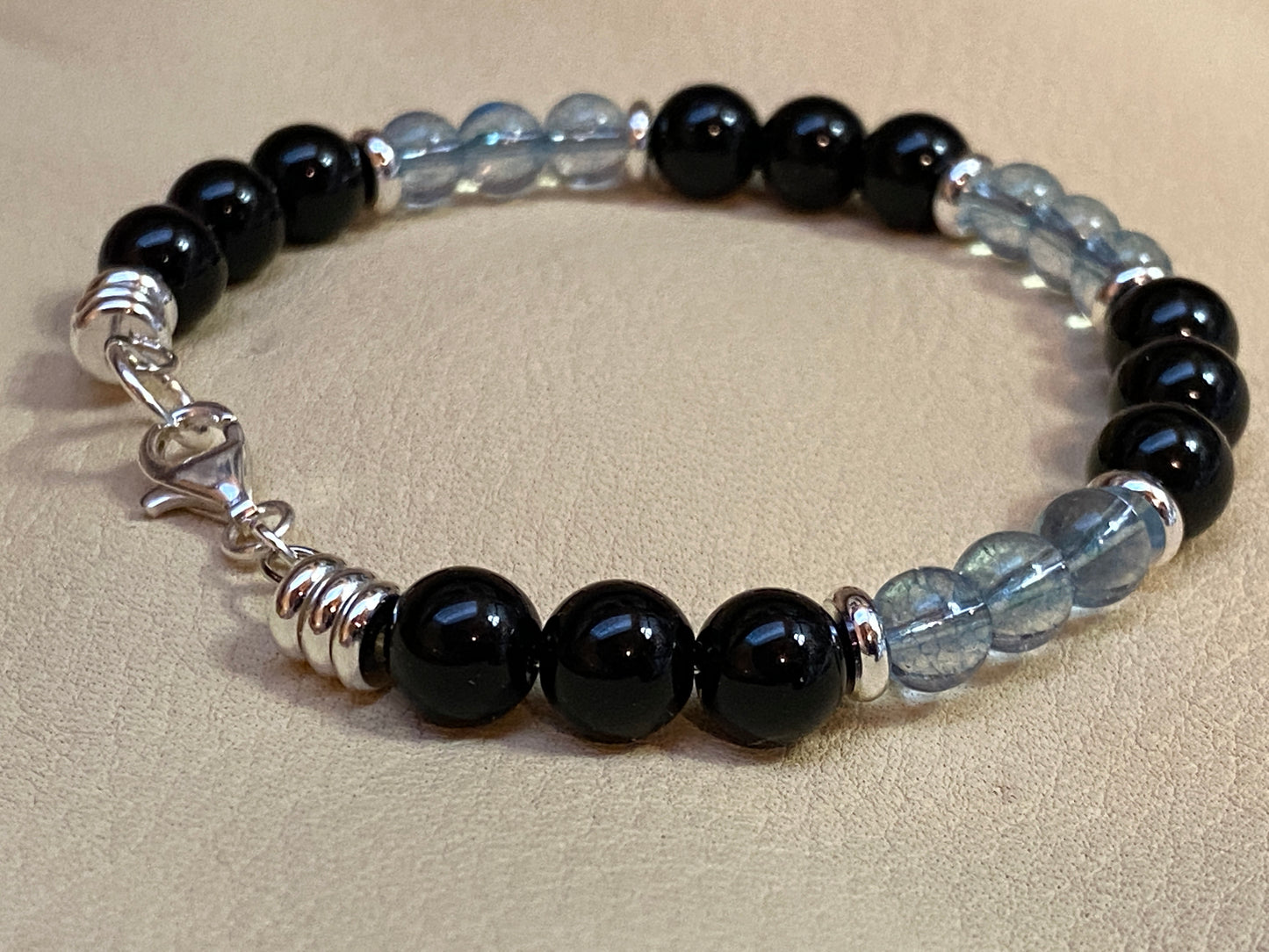 Black Diamond Agate & Blue Topaz Bracelet & Earrings Set