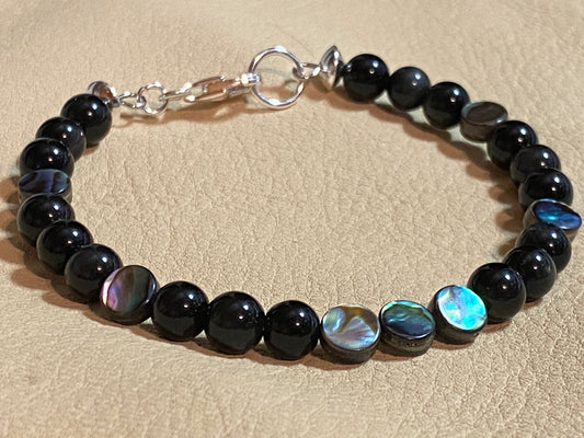 Black Obsidian & Abalone Bracelet
