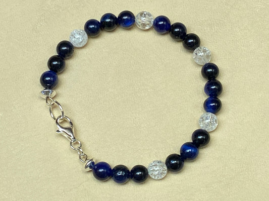 Sapphire Blue Tiger's Eye & Snow White Cracked Ice Quartz Bracelet