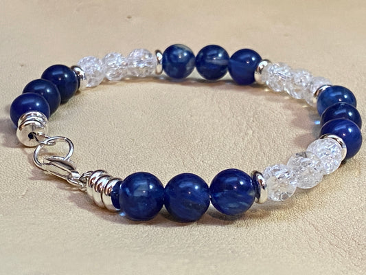 Blue Watermelon Agate & White Snow Cracked Ice Quartz Bracelet