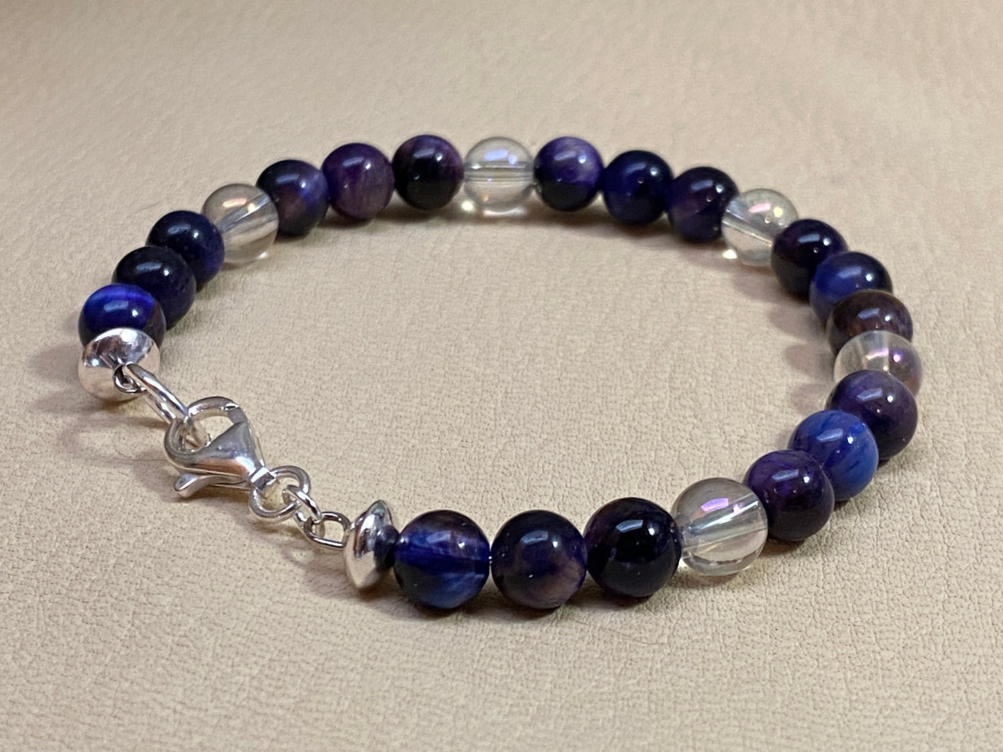 Cat Eye Galaxy Sky Night Tiger's Eye & Angel Aura Quartz Bracelet & Earrings Set