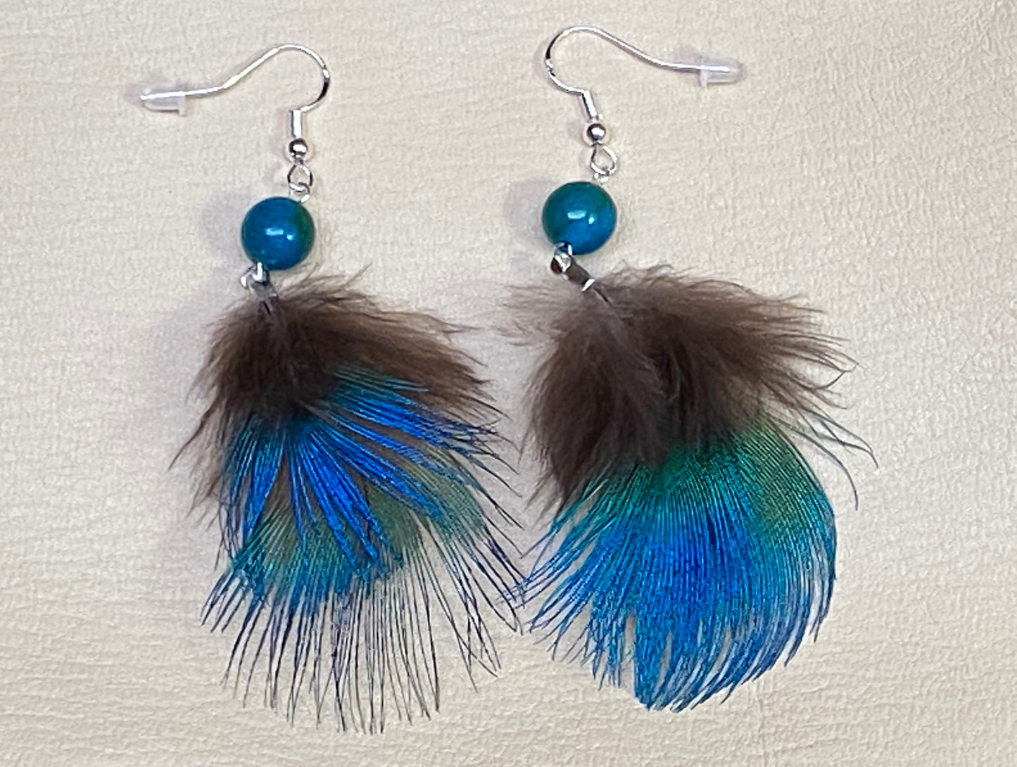 Chrysocolla & Peacock Feather Earrings