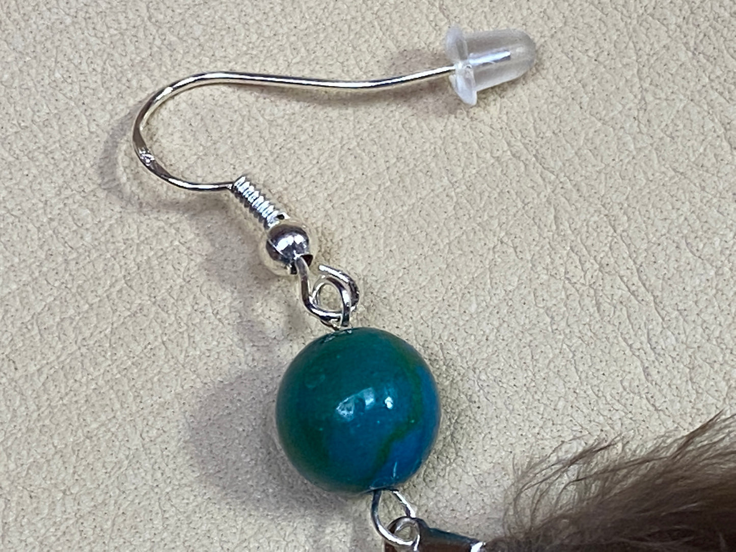 Chrysocolla & Peacock Feather Earrings