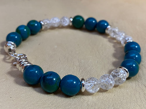 Chrysocolla & White Snow Cracked Ice Quartz Bracelet