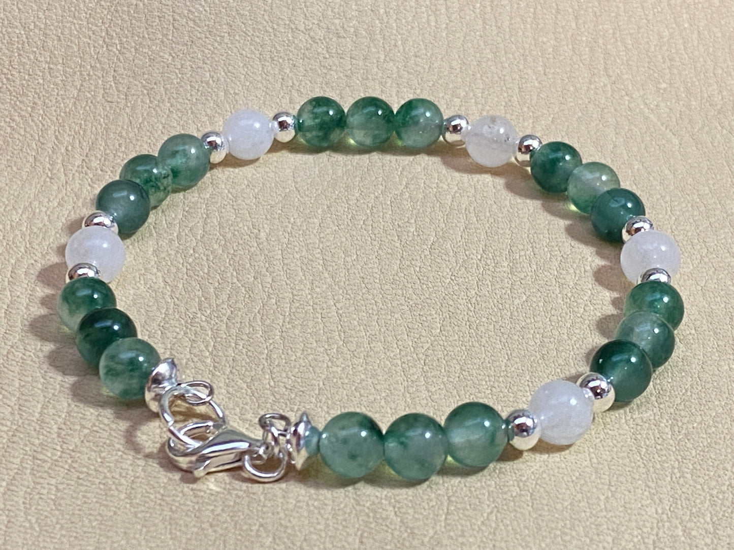 Forest Green Cloudy Malaysian Jade & White Jade Bracelet & Earrings Set