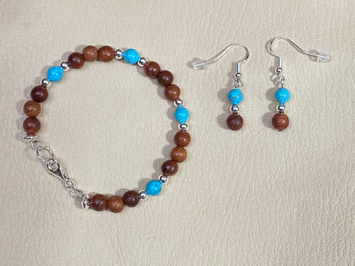 Rosewood & Turquoise Bracelet & Earrings Set