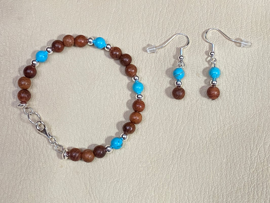 Rosewood & Turquoise Bracelet & Earrings Set