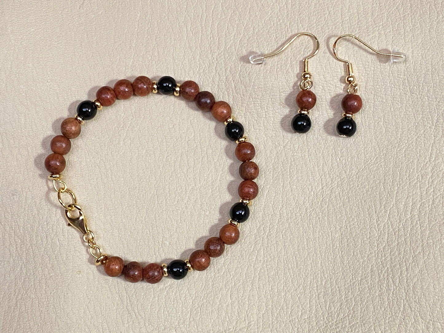 Rosewood & Obsidian Bracelet & Earrings Set
