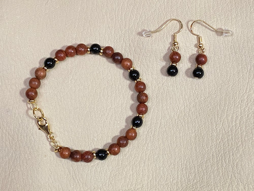 Rosewood & Obsidian Bracelet & Earrings Set