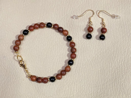 Rosewood & Obsidian Bracelet & Earrings Set