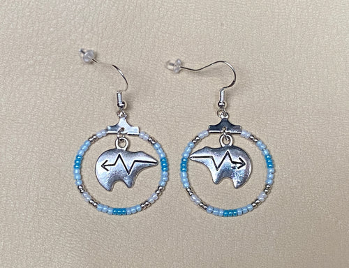 Zuni-Style Bear & Seed Bead Hoop Earrings