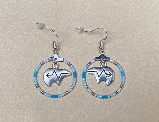 Zuni-Style Bear & Seed Bead Hoop Earrings