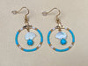 White Troca Shell Bear, Turquoise, & Seed Bead Hoop Earrings