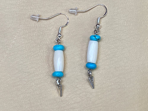 White Hairpipe, Kingman Turquoise, & Arrowhead Earrings
