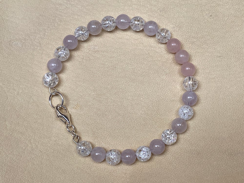 Single Strand Lavendar Jade, Snow Quartz, & Rose Quartz Bracelet
