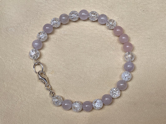 Single Strand Lavendar Jade, Snow Quartz, & Rose Quartz Bracelet