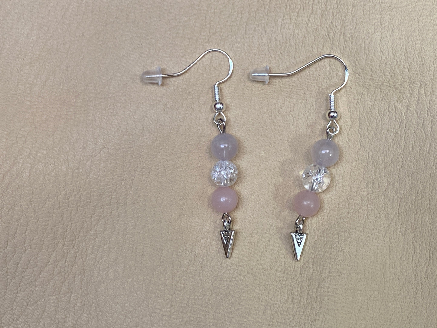 Lavendar Jade, Snow Quartz, & Rose Quartz Earrings with Arrowhead Charms