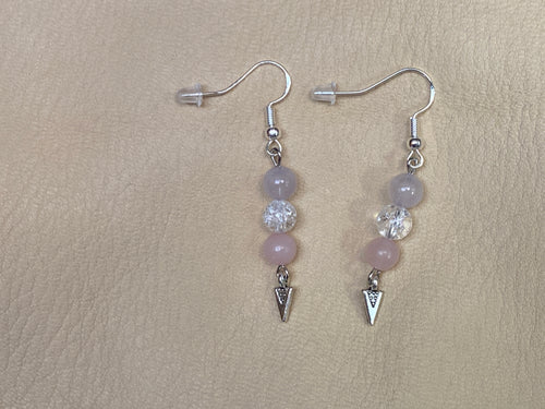 Lavendar Jade, Snow Quartz, & Rose Quartz Earrings with Arrowhead Charms