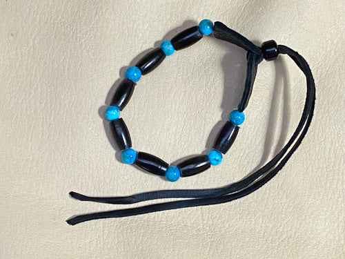 Single Strand Black Hairpipe & Turquoise Bracelet