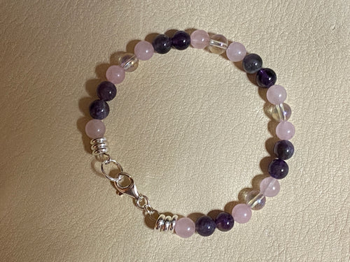 Rose Quartz, Amethyst, & Angel Aura Quartz Bracelet