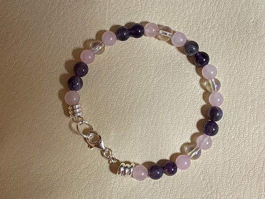 Rose Quartz, Amethyst, & Angel Aura Quartz Bracelet