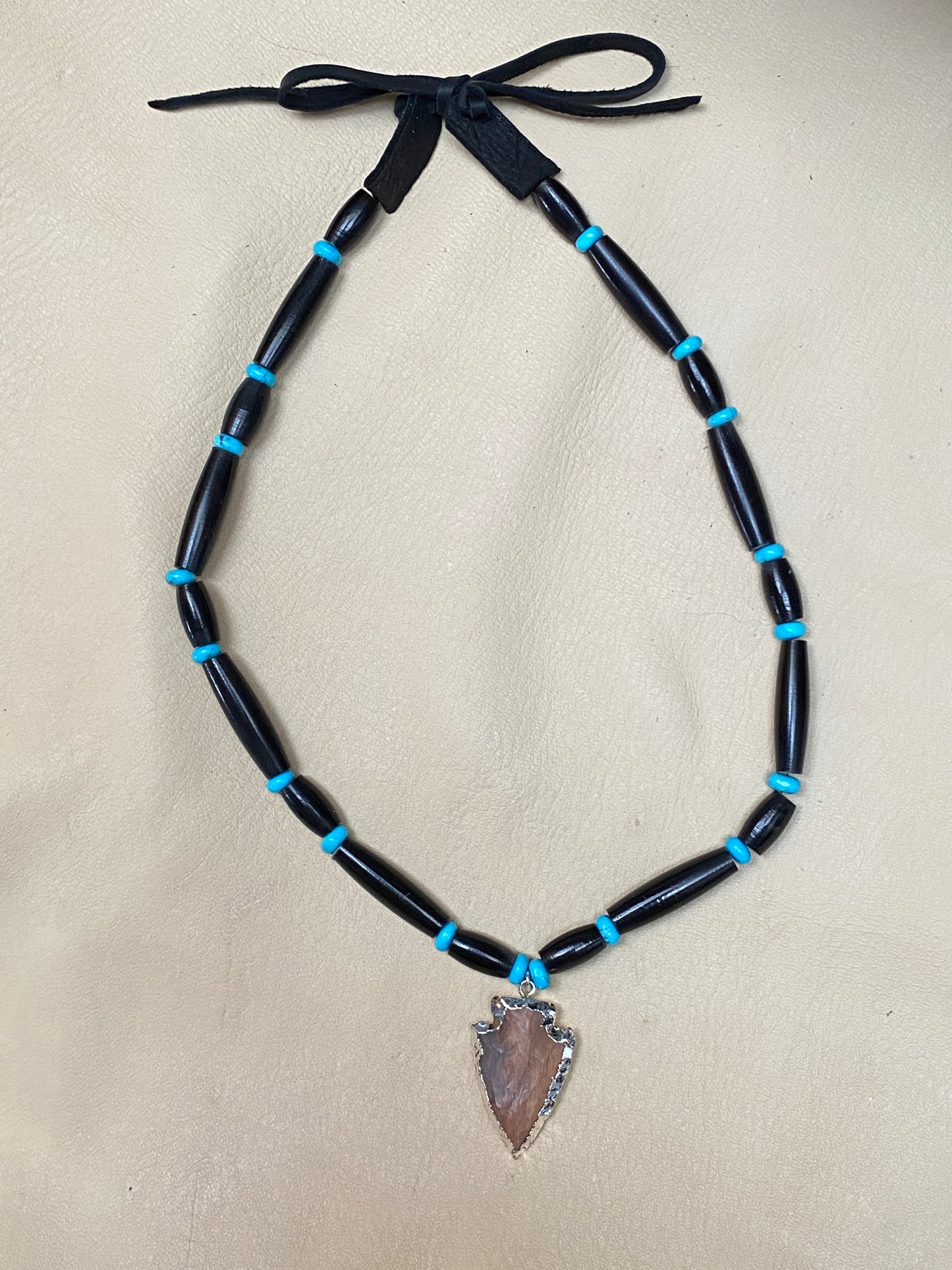 Black Hairpipe & Turquoise Necklace with Arrowhead Pendant