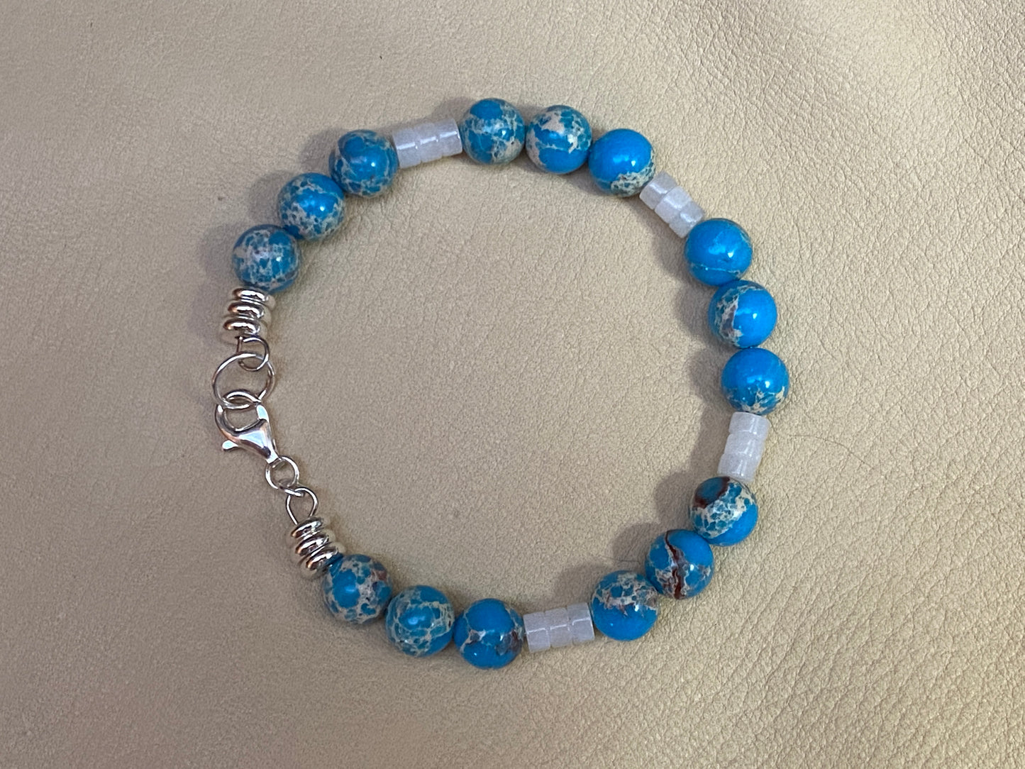 Blue Imperial Sea Jasper & Alabaster Heishi Bracelet