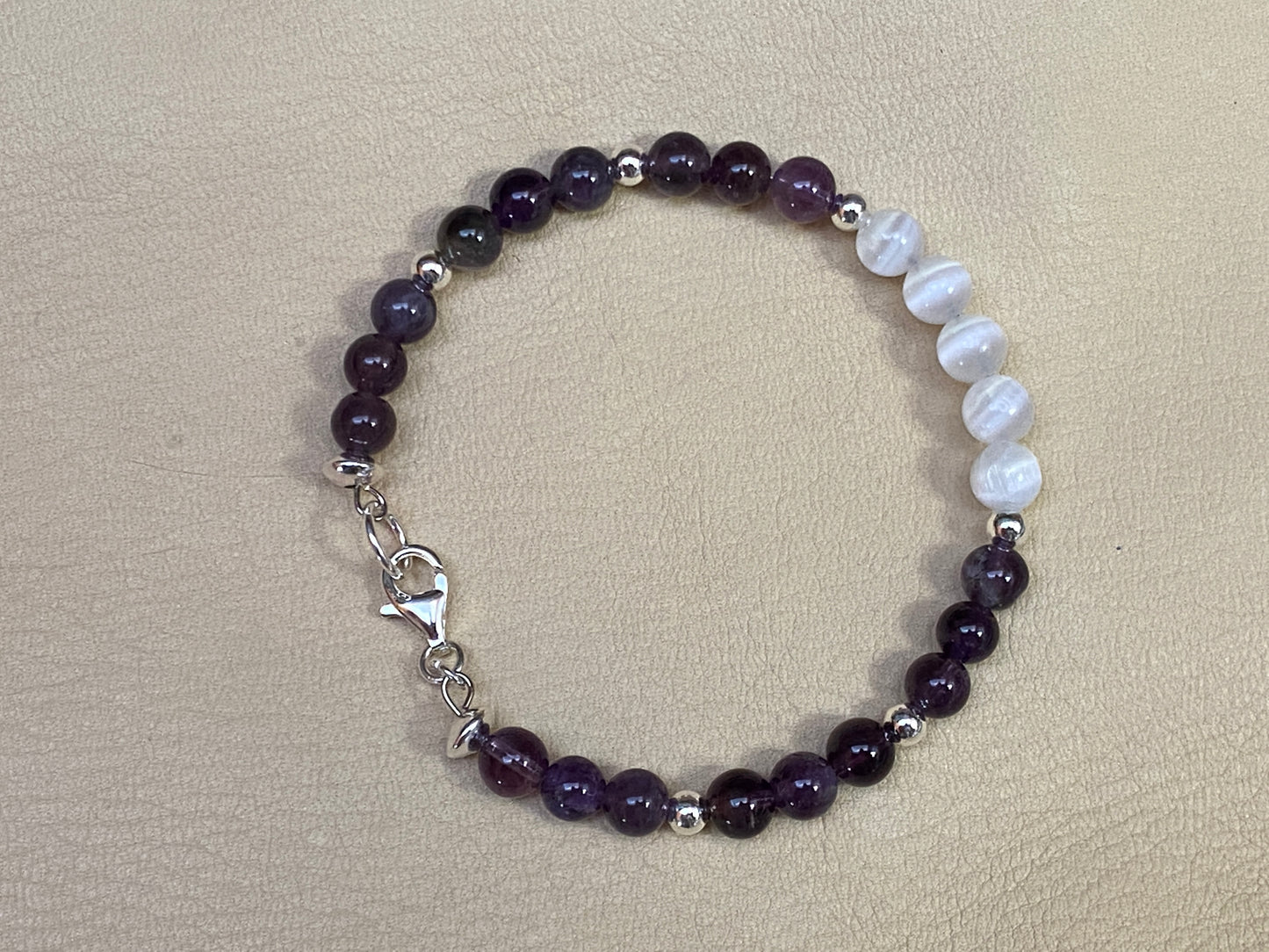 Amethyst, Selenite, & Silver Bracelet